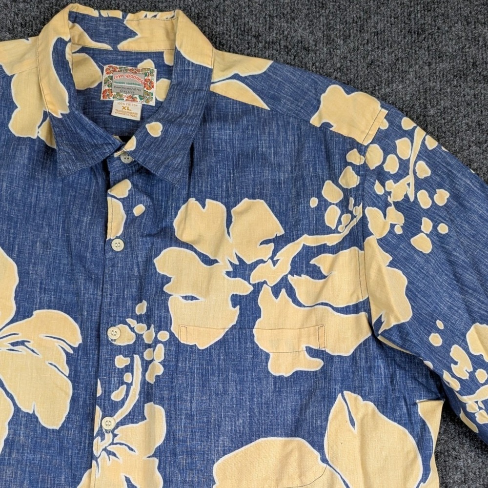 Reyn Spooner Hawaiian Shirt XL Blue Cream Hibiscus Floral Cotton Button Down - Picture 5 of 12